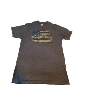 GM Chevrolet American Muscle USA Flag Officially Licensed Men's M Gray T-Shirt